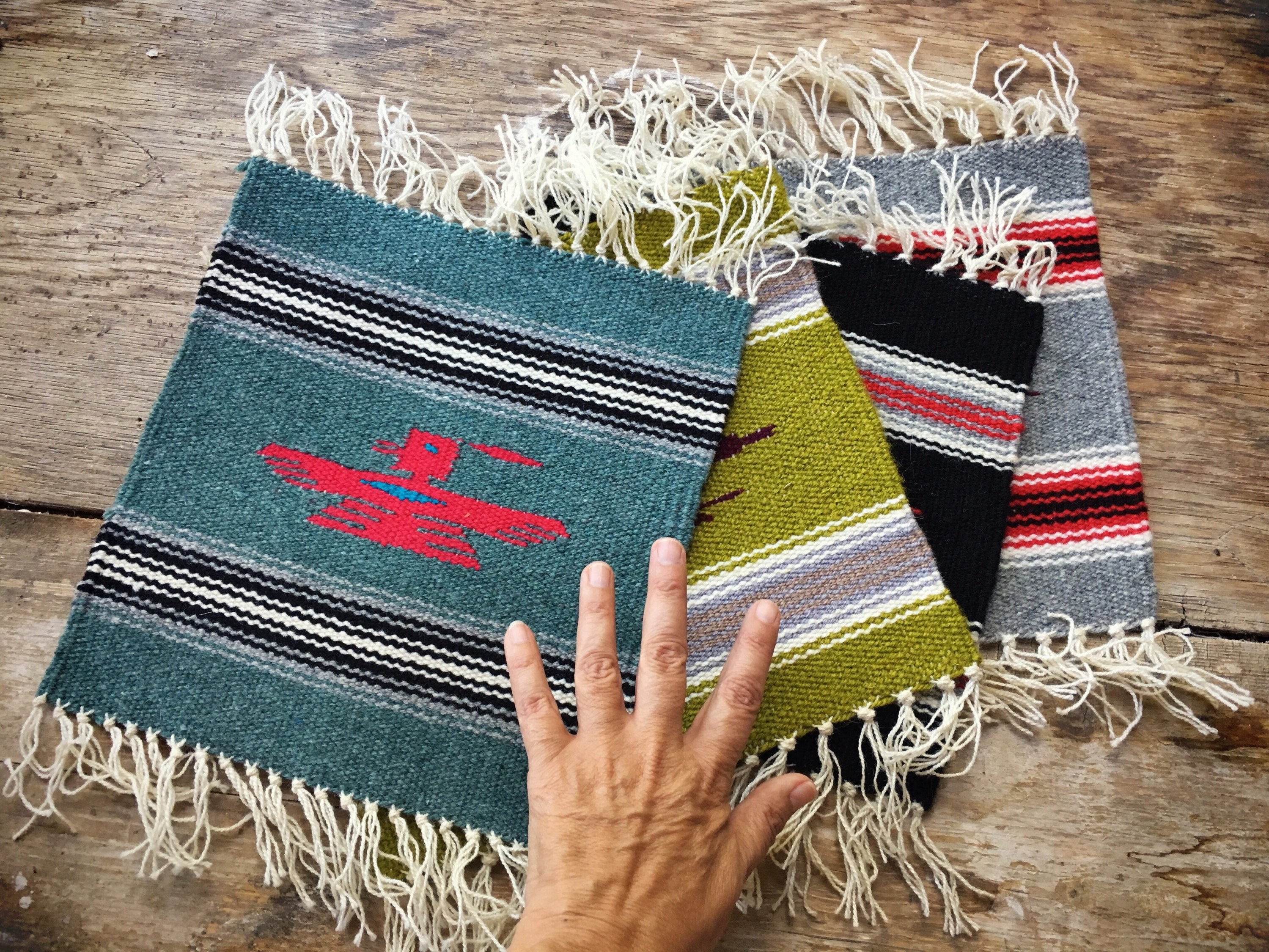 Handwoven wool miniature rug or small table runner Southwestern decor