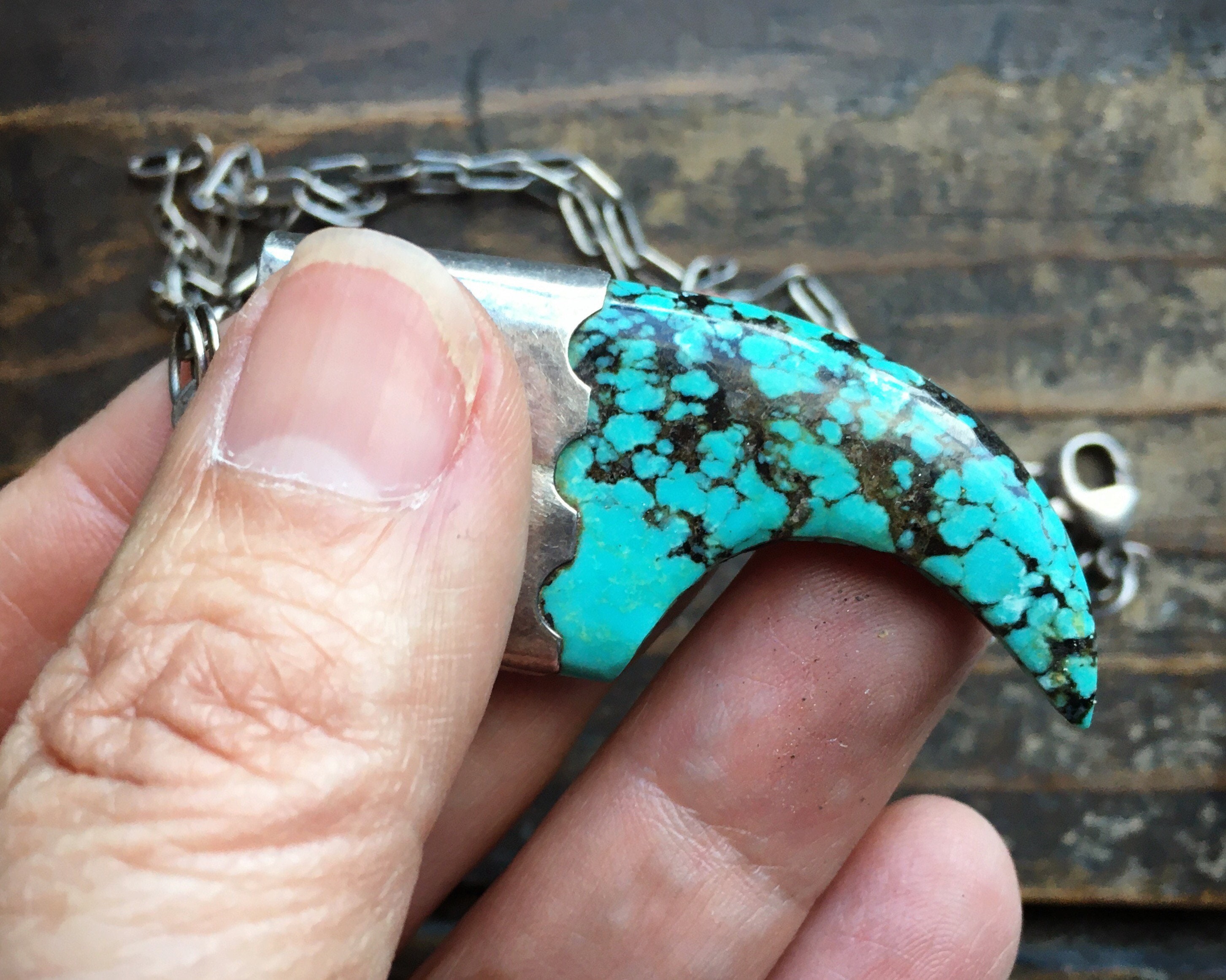 Turquoise Inlaid Wolf Claw Necklace