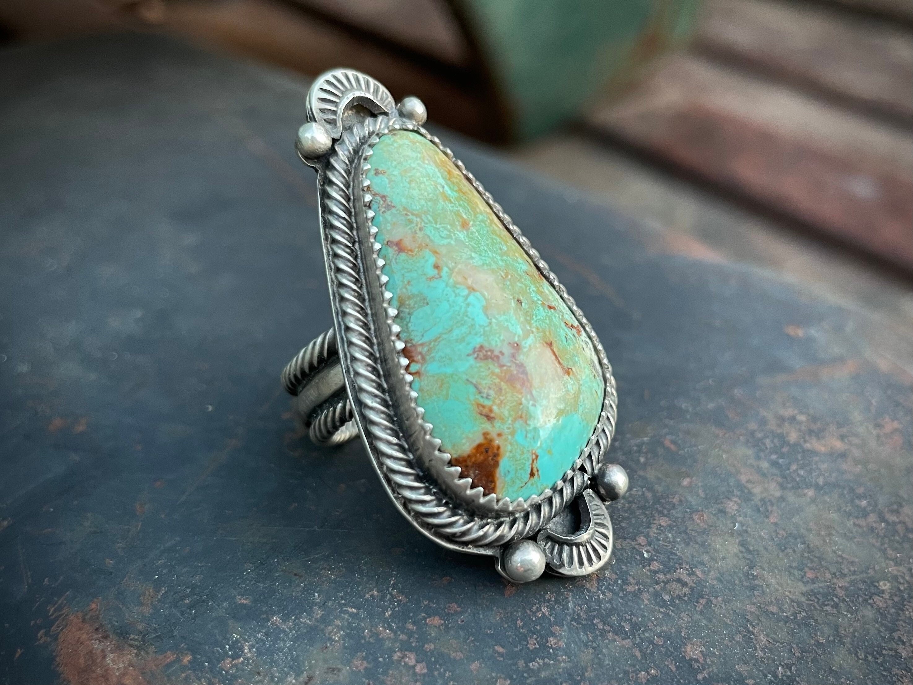 One Of The Biggest 'Triangular Persin Turquoise' Vintage Navajo Native American Jewelry Silver Ring One Of The Biggest 'Triangular Persin Turquoise' Vintage Navajo Native American Jewelry Silver Ring