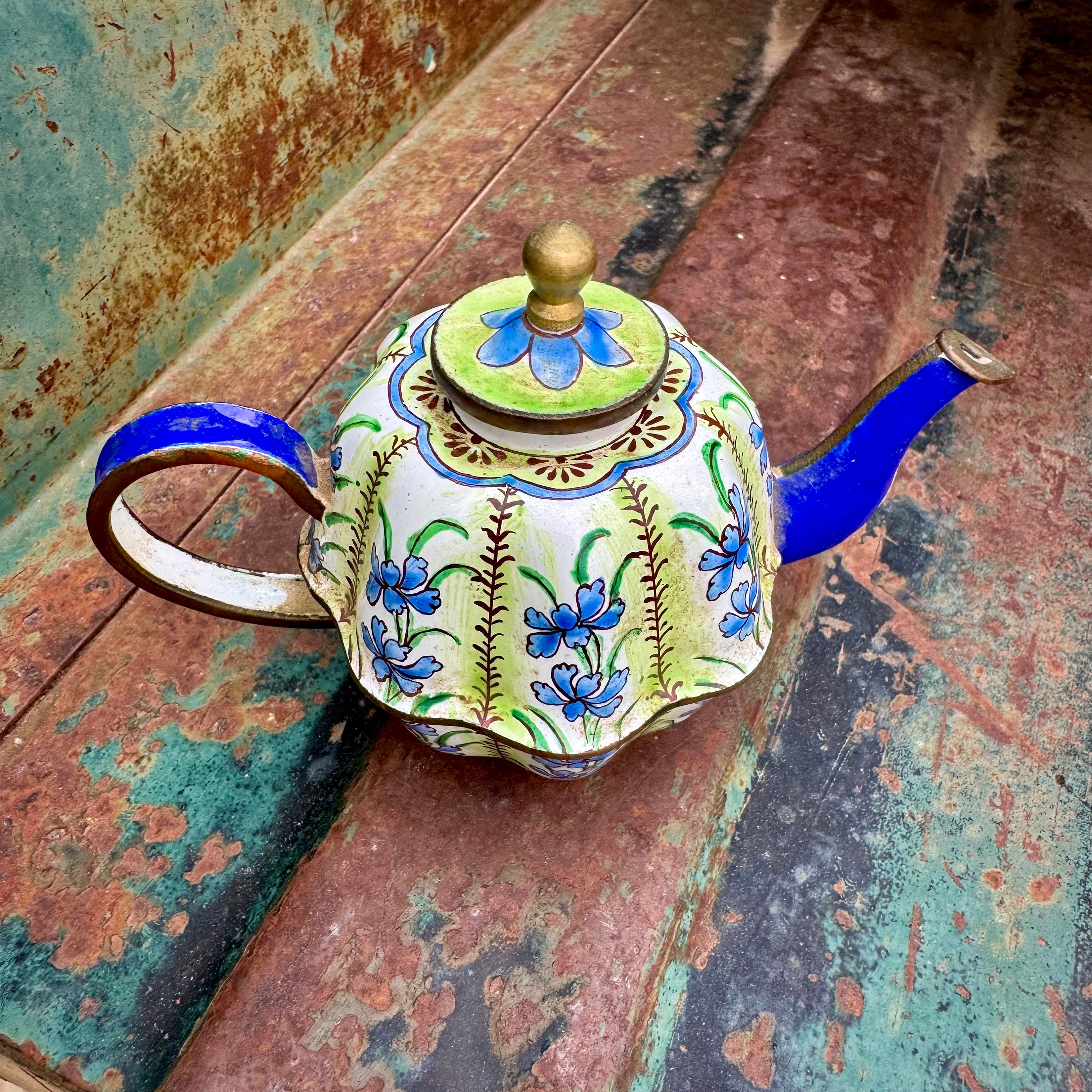2000 Miniature Kelvin Chen Teapot Cloisonne Blue Yellow