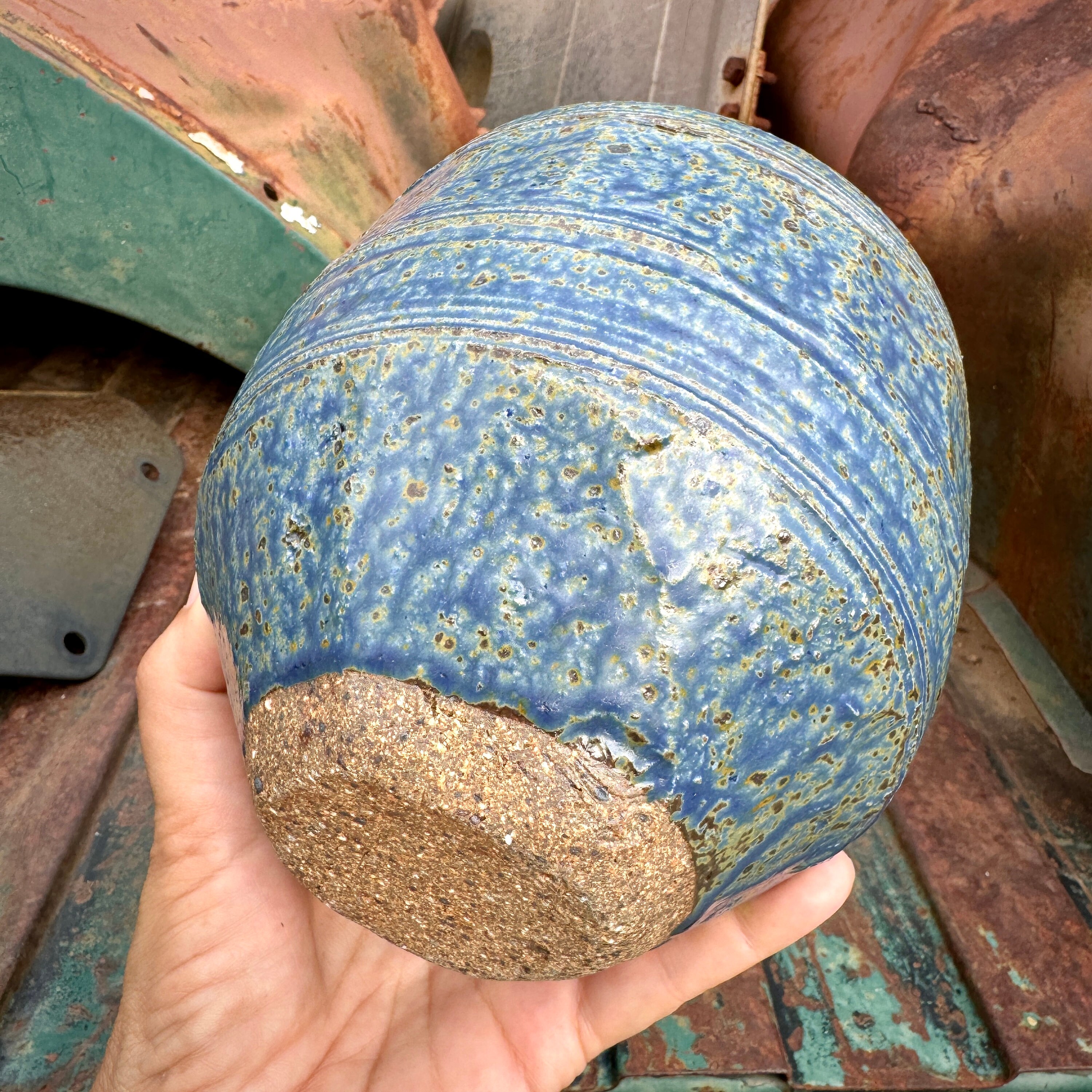 Vintage Art Studio Pottery Vase with Blue Drip Glaze, Stoneware ...