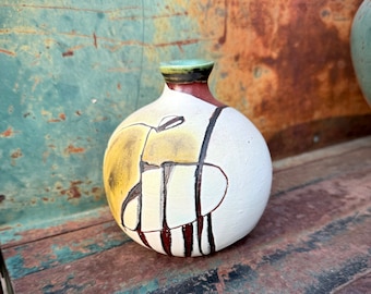 1974 Art Studio Pottery Bud Vase by Puerto Rico Artist Susana Espinosa, Vintage Handmade Ceramics