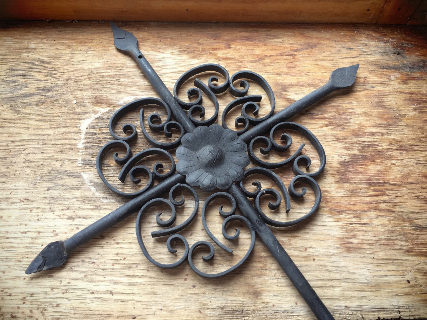 Large Vintage Mexican Wrought Iron Cross Candle Holder Wall