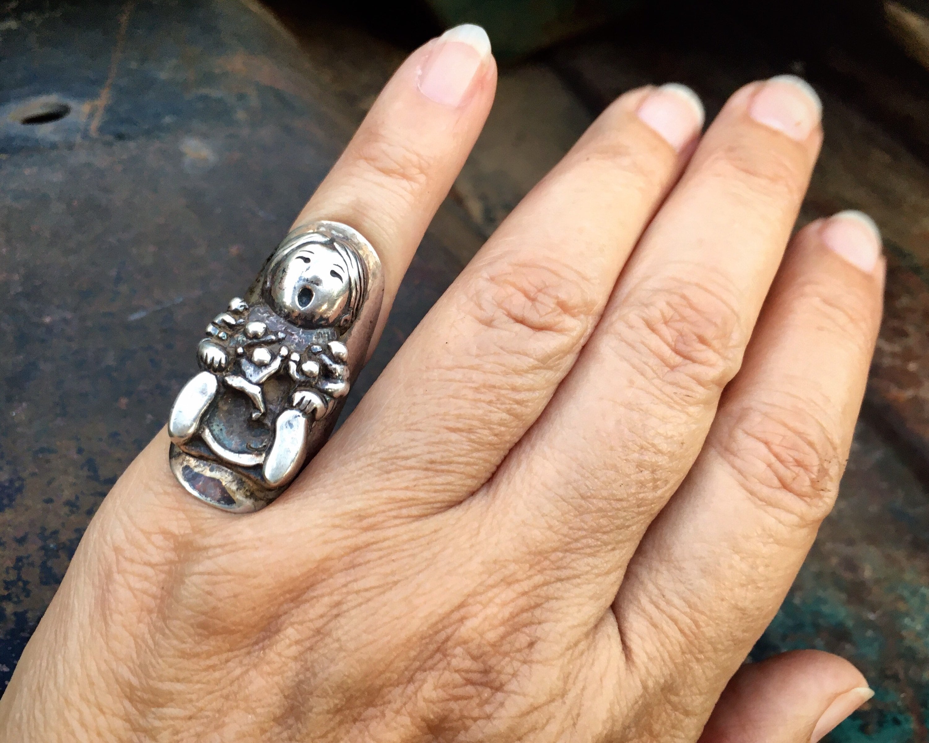 Native American Important Completely Hand Carved Skeleton Sterling Silver Ring Native American Important Completely Hand Carved Skeleton Sterling Silver Ring
