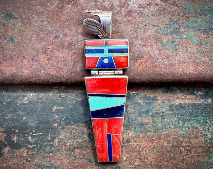 Featured listing image: Vintage Inlay Kachina Pendant Red Coral Turquoise Multi-Stone, Native American