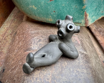 Vintage Dorothy Paul Gutierrez Miniature Pottery Mudhead Koshare, Native American Blackware