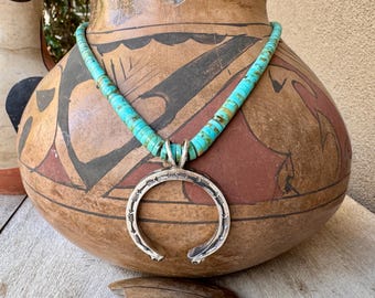 Sunshine Reeves Sterling Silver Naja Pendant on Approx 18" Turquoise Heishi Bead Necklace