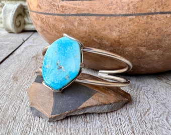 Lilly Barrack Cuff Bracelet Size 6.5 Blue Turquoise Sterling Silver Rail Design