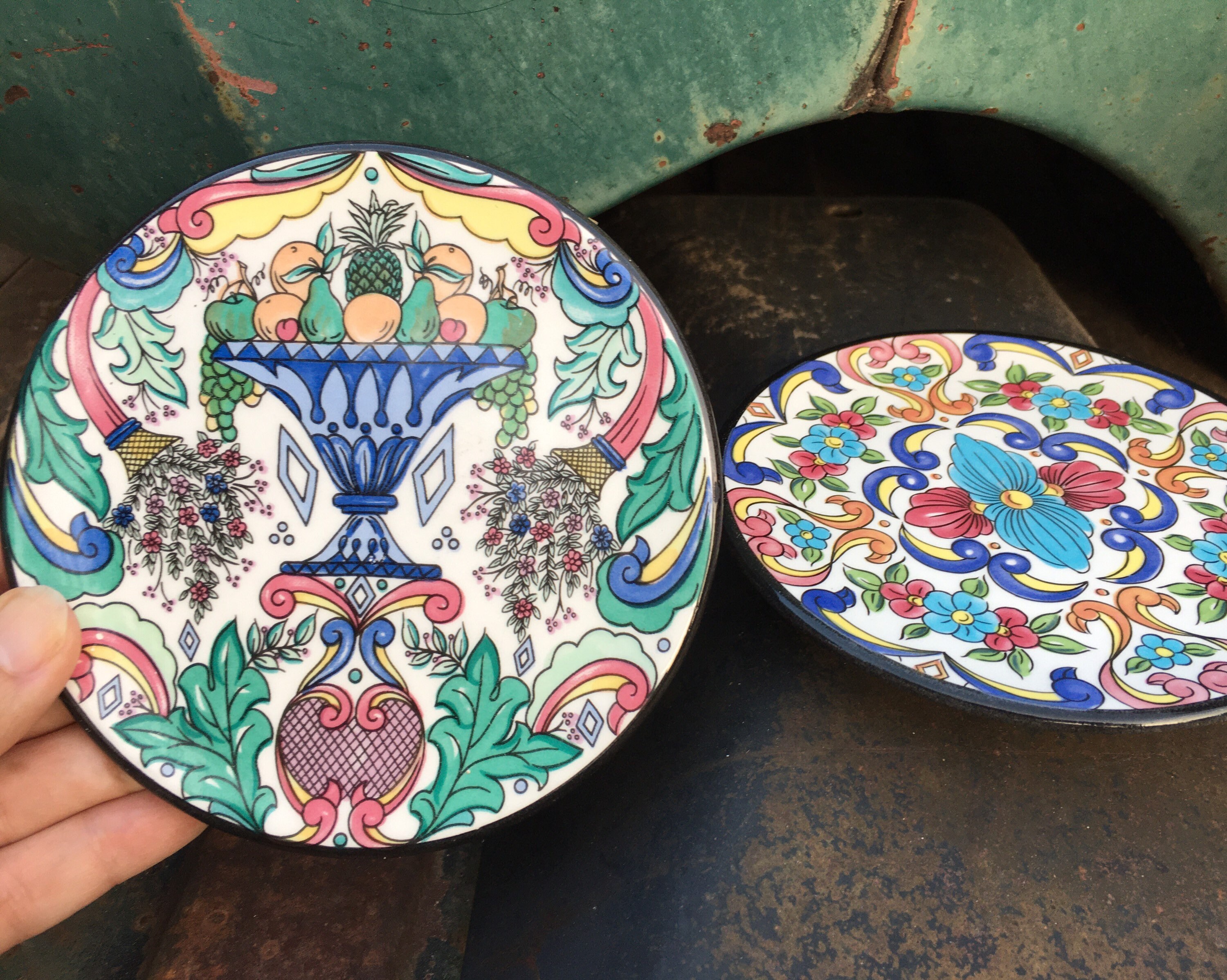 Two Handmade Spanish Miniature Wall Plates by Ceraplate, Blue and White