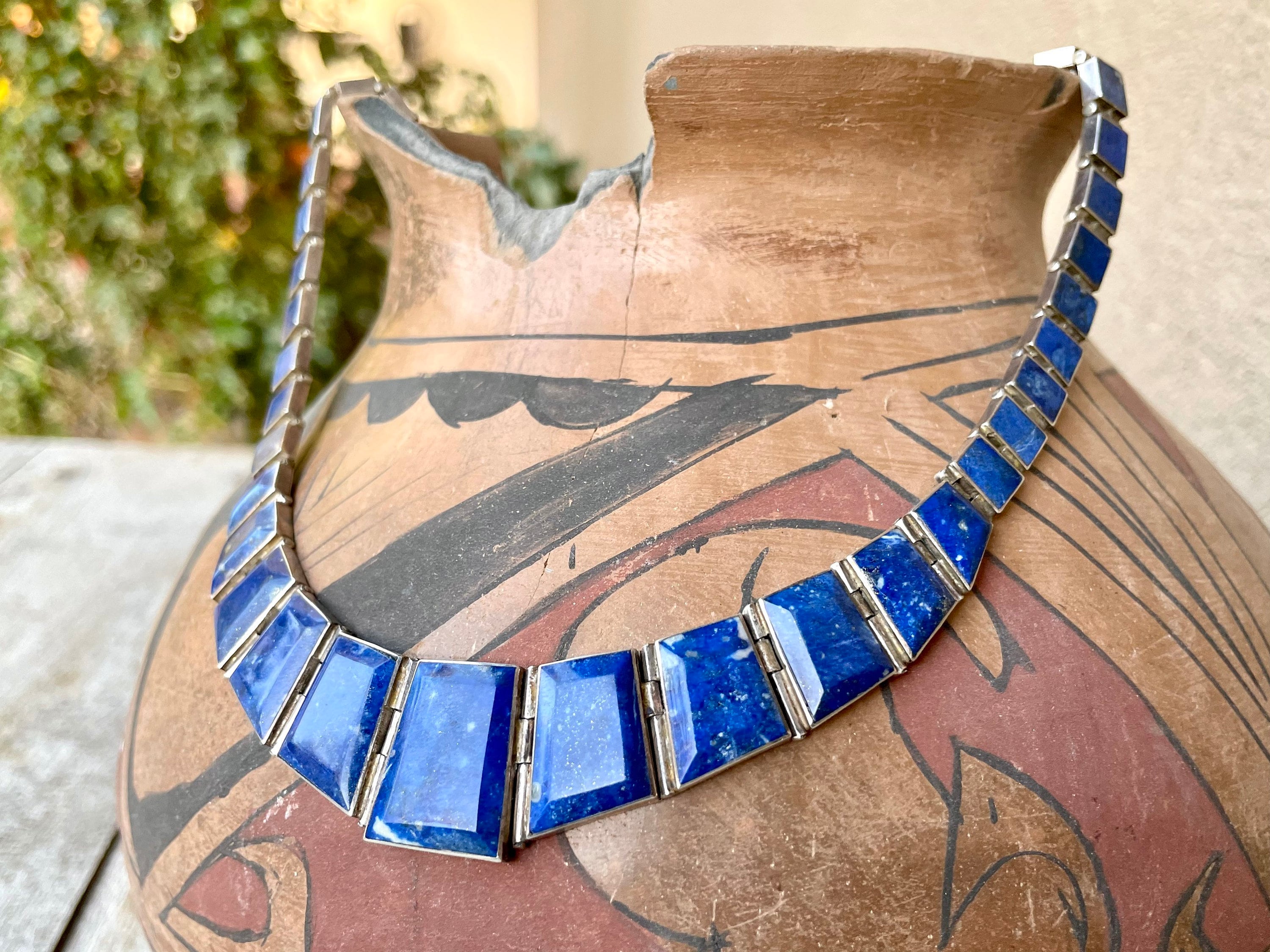 Vintage 970 Silver and Lapis Lazuli Panel Collar Necklace Chilean