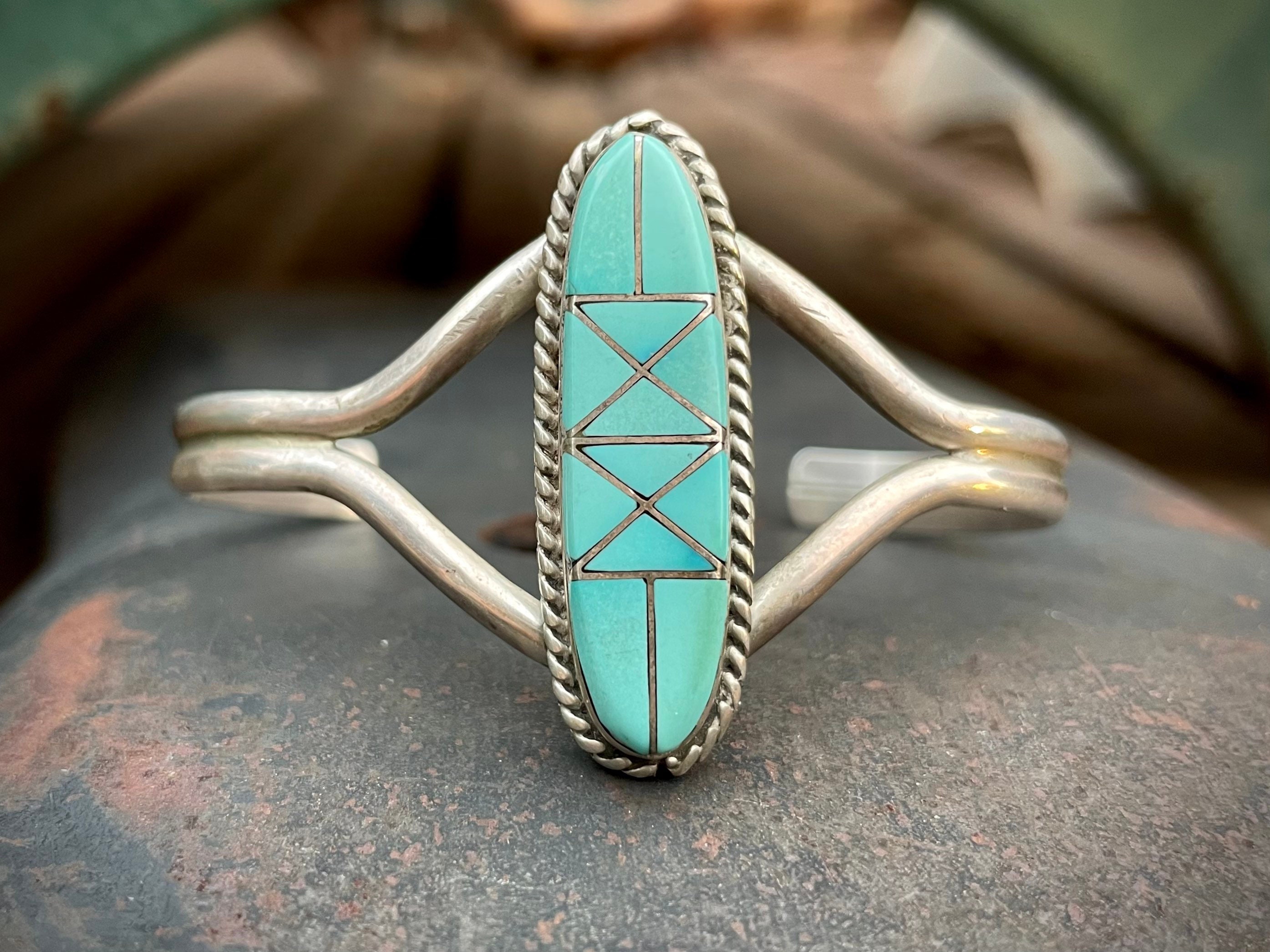 Native American One Of The Best Inlay Turquoise Sterling Silver Bracelet For Small Wrist! Native American One Of The Best Inlay Turquoise Sterling Silver Bracelet For Small Wrist!