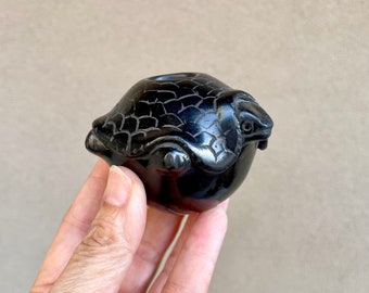 Estela de Lopez Mata Ortiz Small Turtle Pot Barro Negro, Casas Grandes Mexican Black Pottery