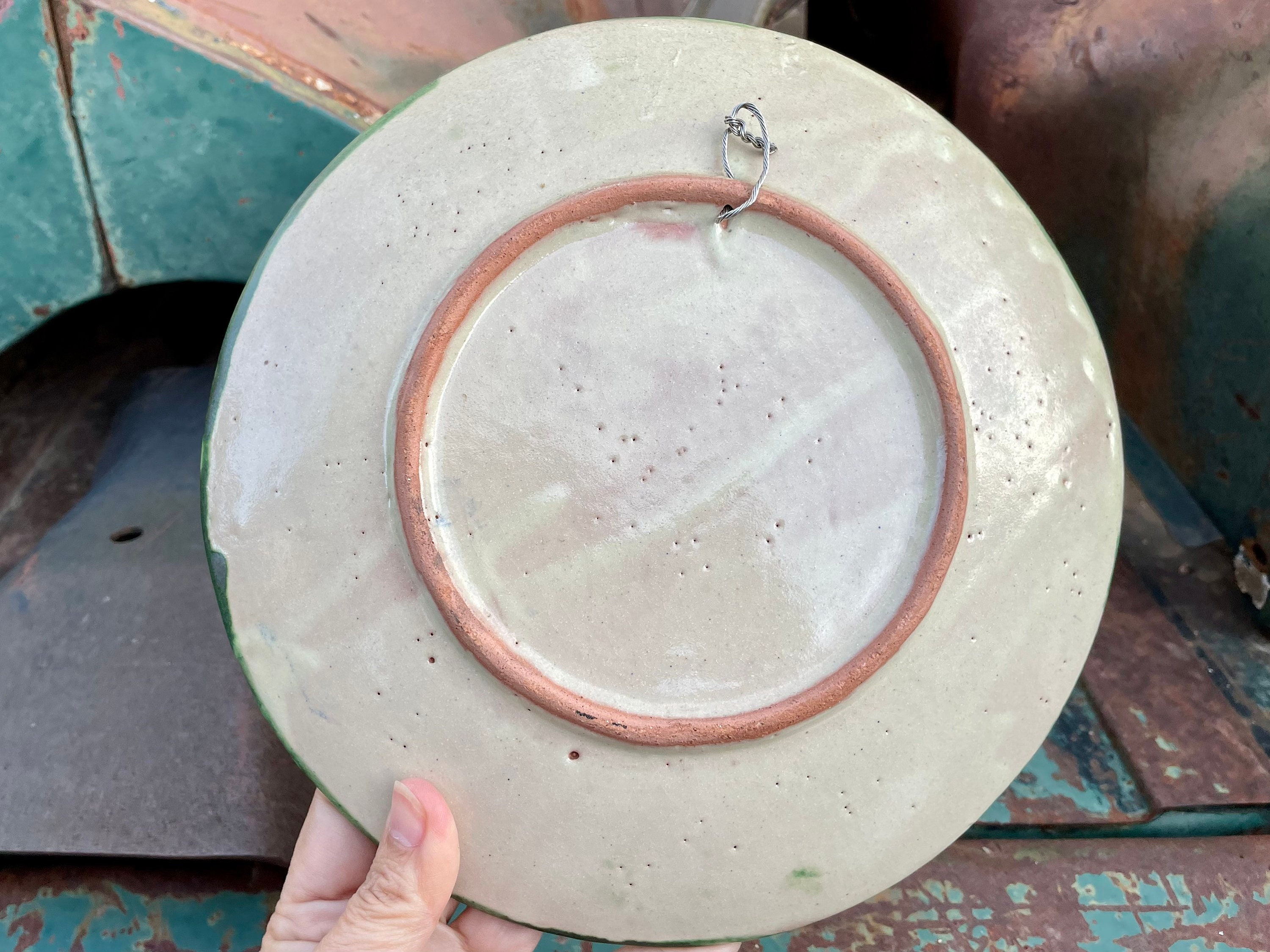 Vintage Mexican Pottery Plate Wall Hanging w/ Watermelon Design Approx
