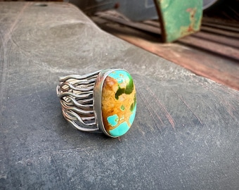 Navajo Murphy Platero Turquoise Sterling Silver Wire Band Ring Approx Size 8