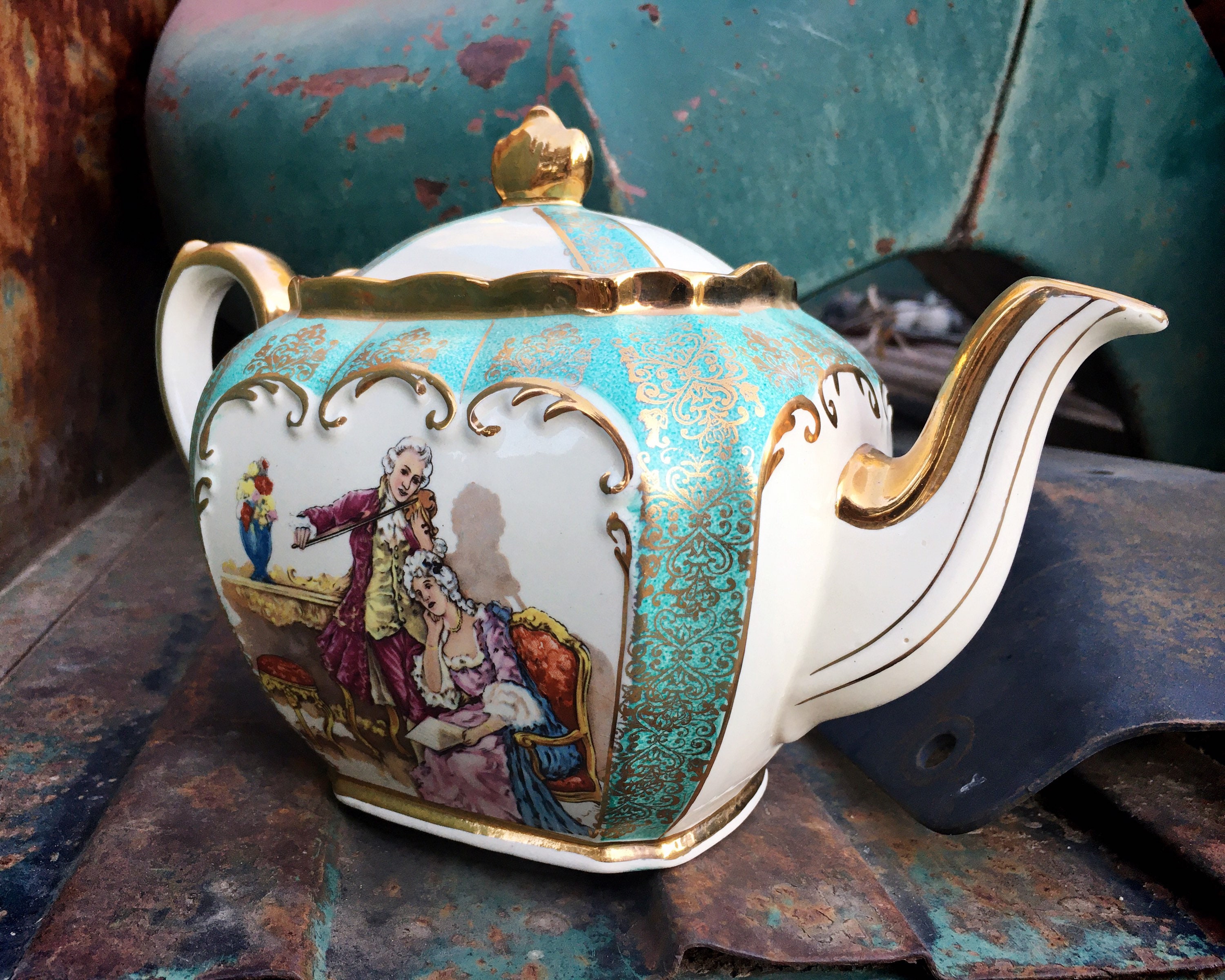 Teal Cube Teapot, by Sadler England, Full Sized Tea Pot 18257