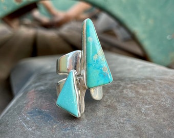 Turquoise Triangle Ring Approx Size 9 by Lilly Barrack, Modernist Southwestern Jewelry Women's