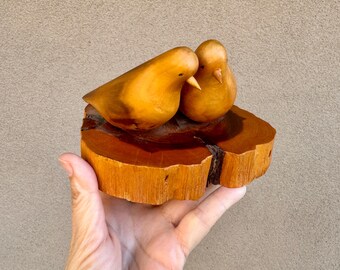 Vintage Wood Carving Bird Sculpture by Santa Fe Carver Ben Ortega, New Mexico Folk Art