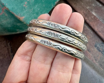 Three Vintage Stamped Silver Narrow Bracelets Approx Sizes 6 to 6.25, Set of 3