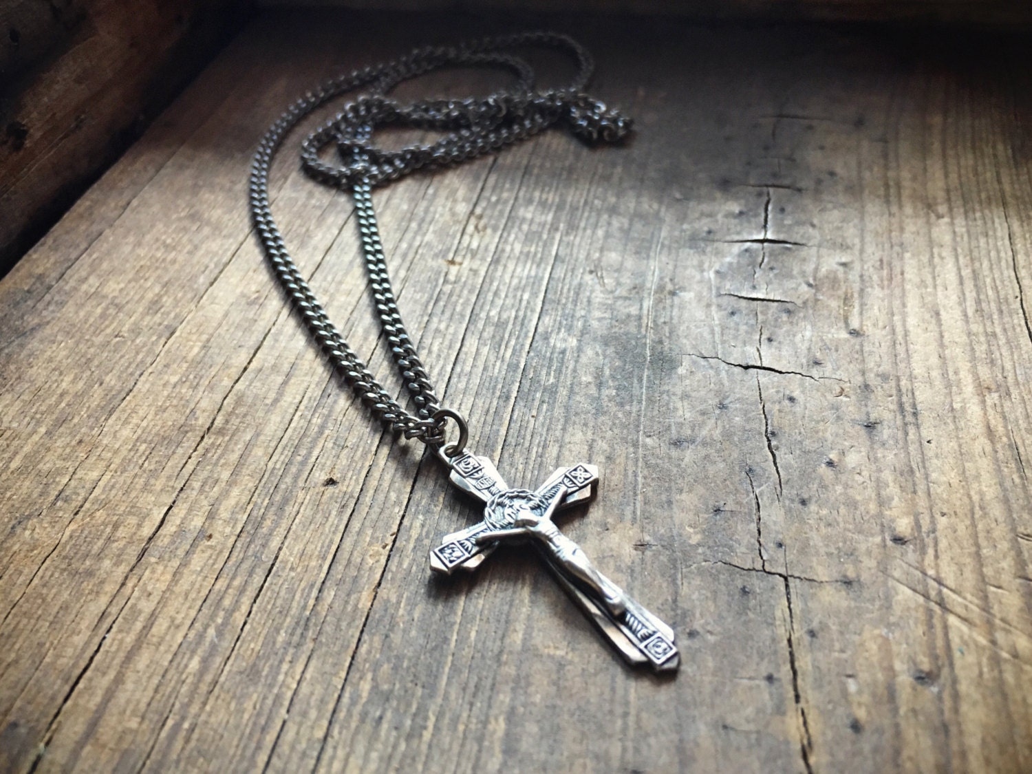 Vintage Sterling Silver Crucifix Pendant And Chain Religious Jewelry