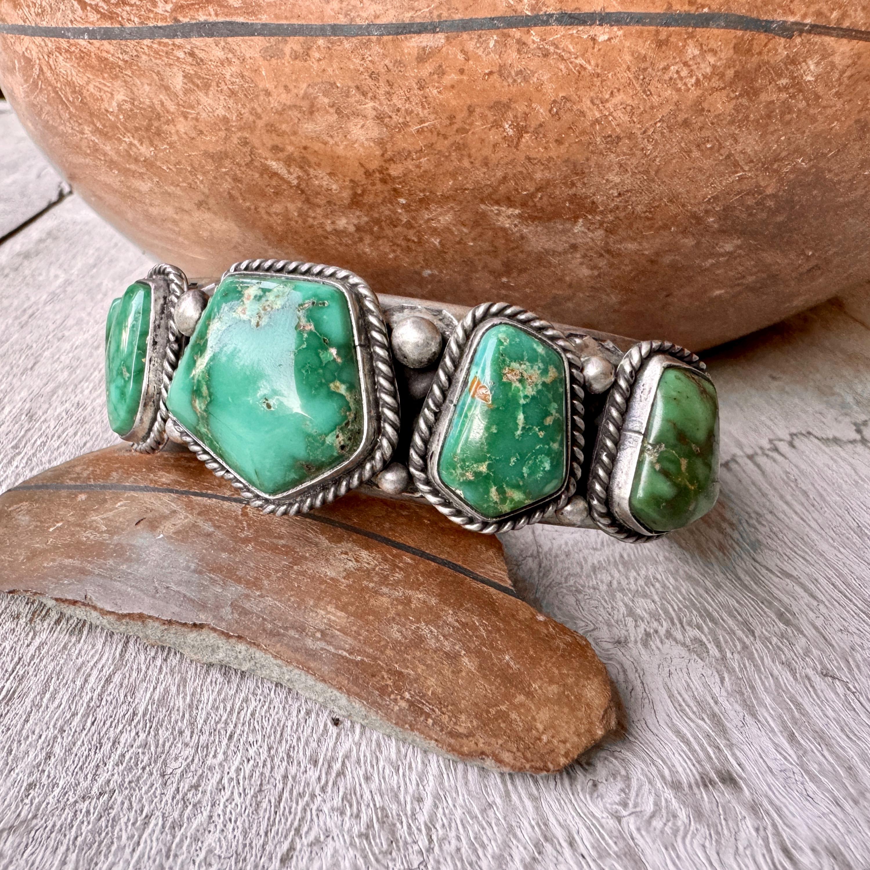 Incredible Double Row Vintage Native American Navajo Turquoise Sterling Silver Bracelet Incredible Double Row Vintage Native American Navajo Turquoise Sterling Silver Bracelet