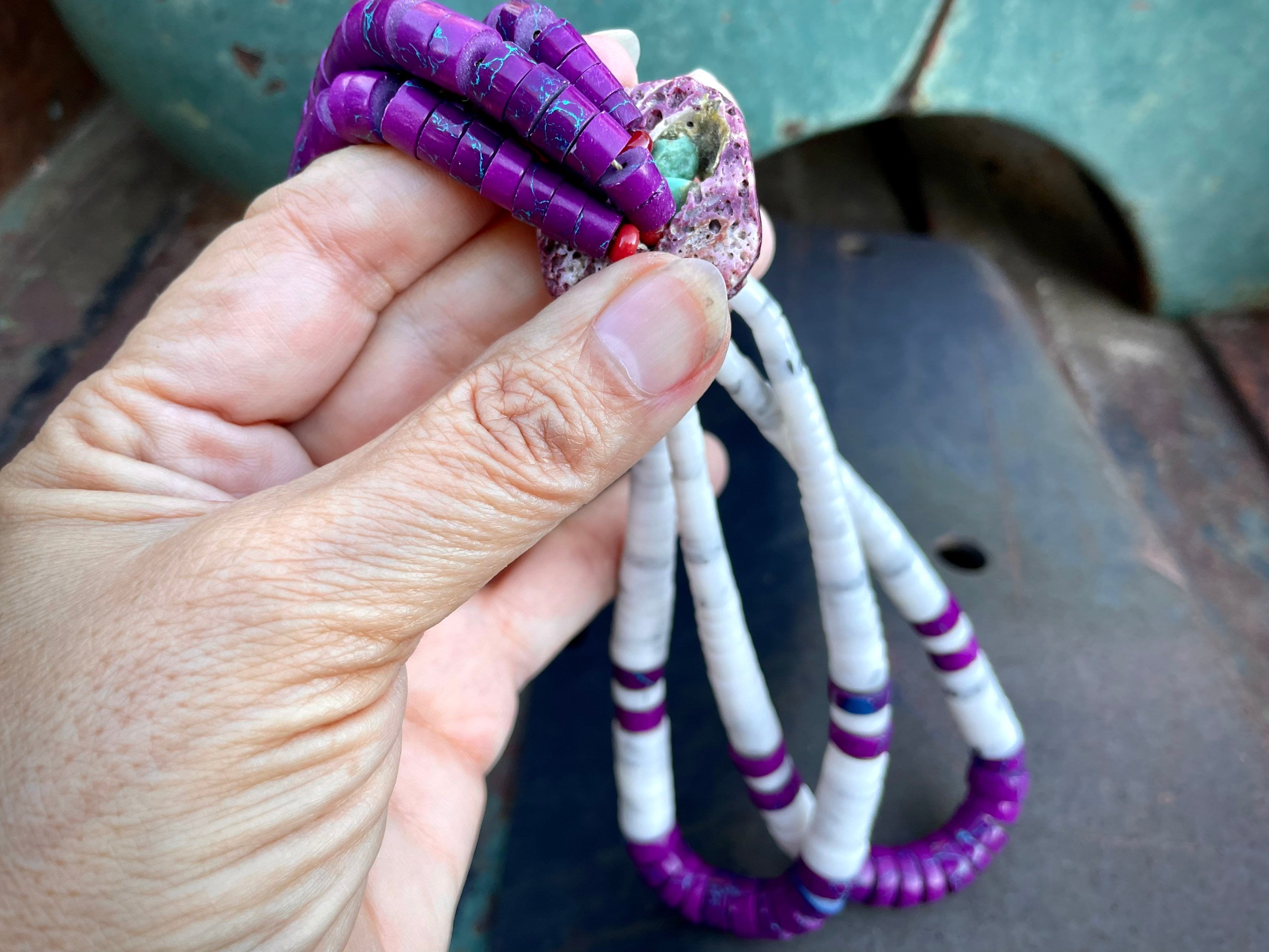 Purple Mohave Turquoise and White Howlite Huge Heishi Jacla Necklace 32