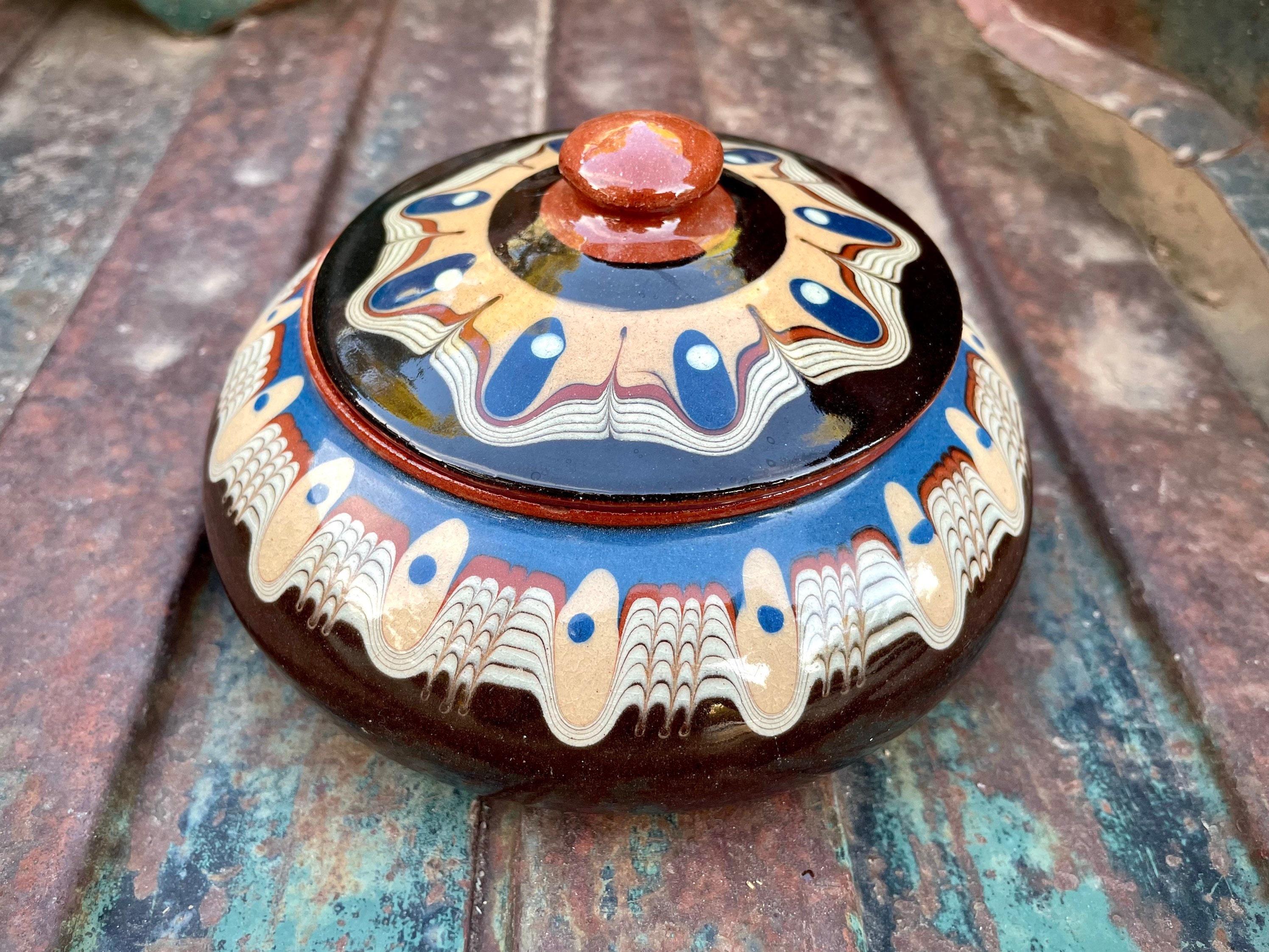 Vintage Bulgarian Troyan Pottery Lidded Bowl Medium-small Etsy