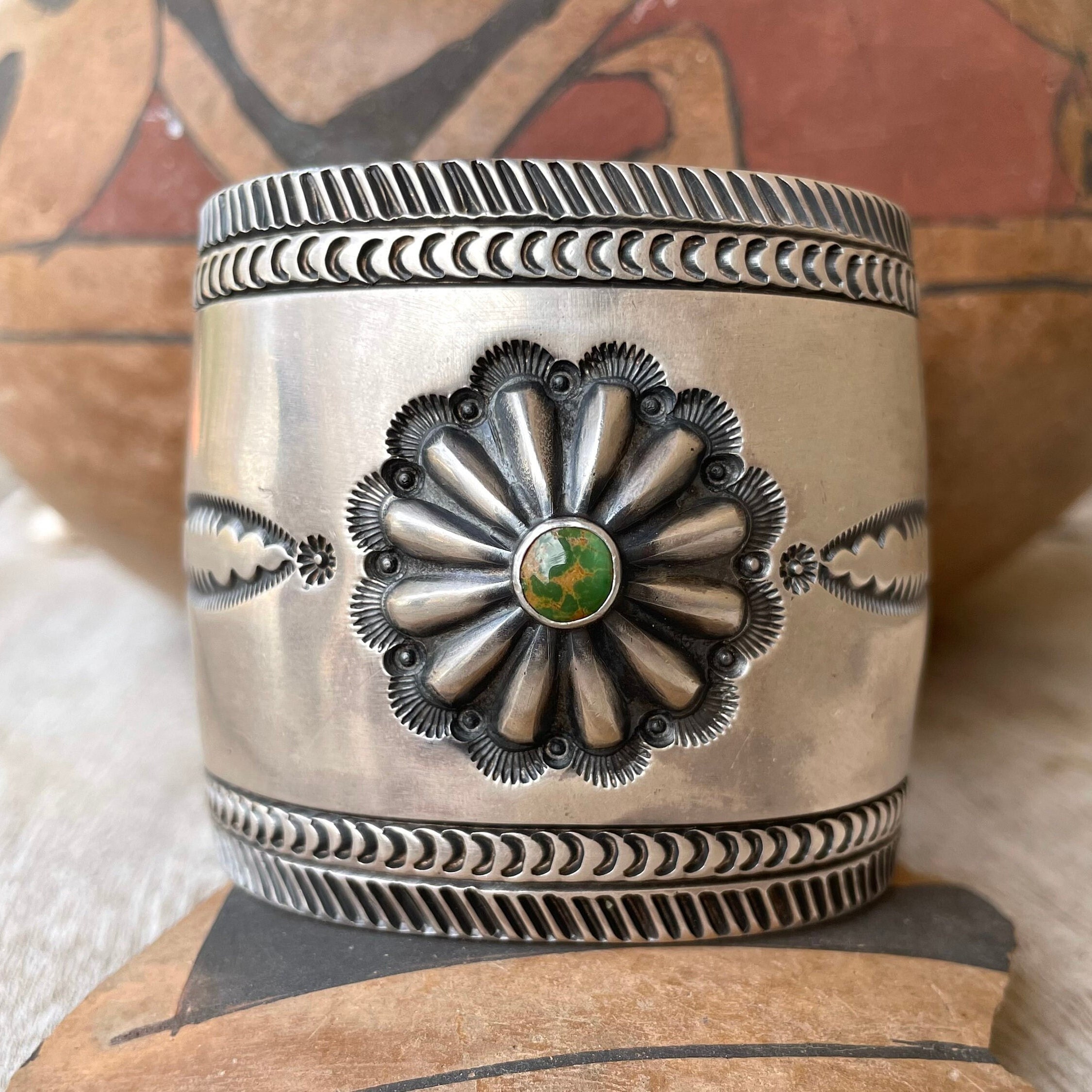 Sterling Pottery Vintage Native American Navajo Turquoise Sterling Silver Bracelet Sterling Pottery Vintage Native American Navajo Turquoise Sterling Silver Bracelet