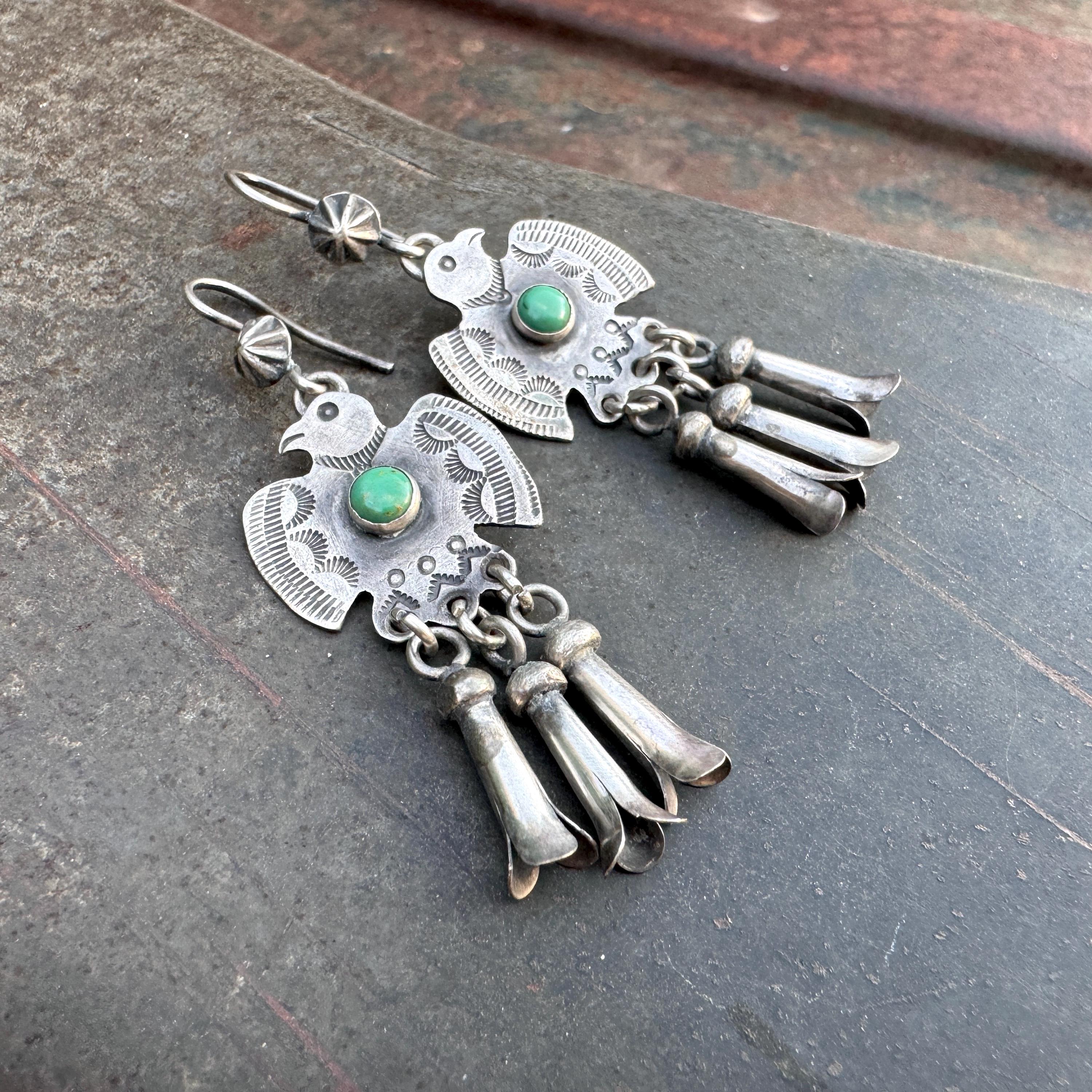 Vintage Thunderbird Dangle Earrings in Fred Harvey Style Vintage Thunderbird Dangle Earrings in Fred Harvey Style