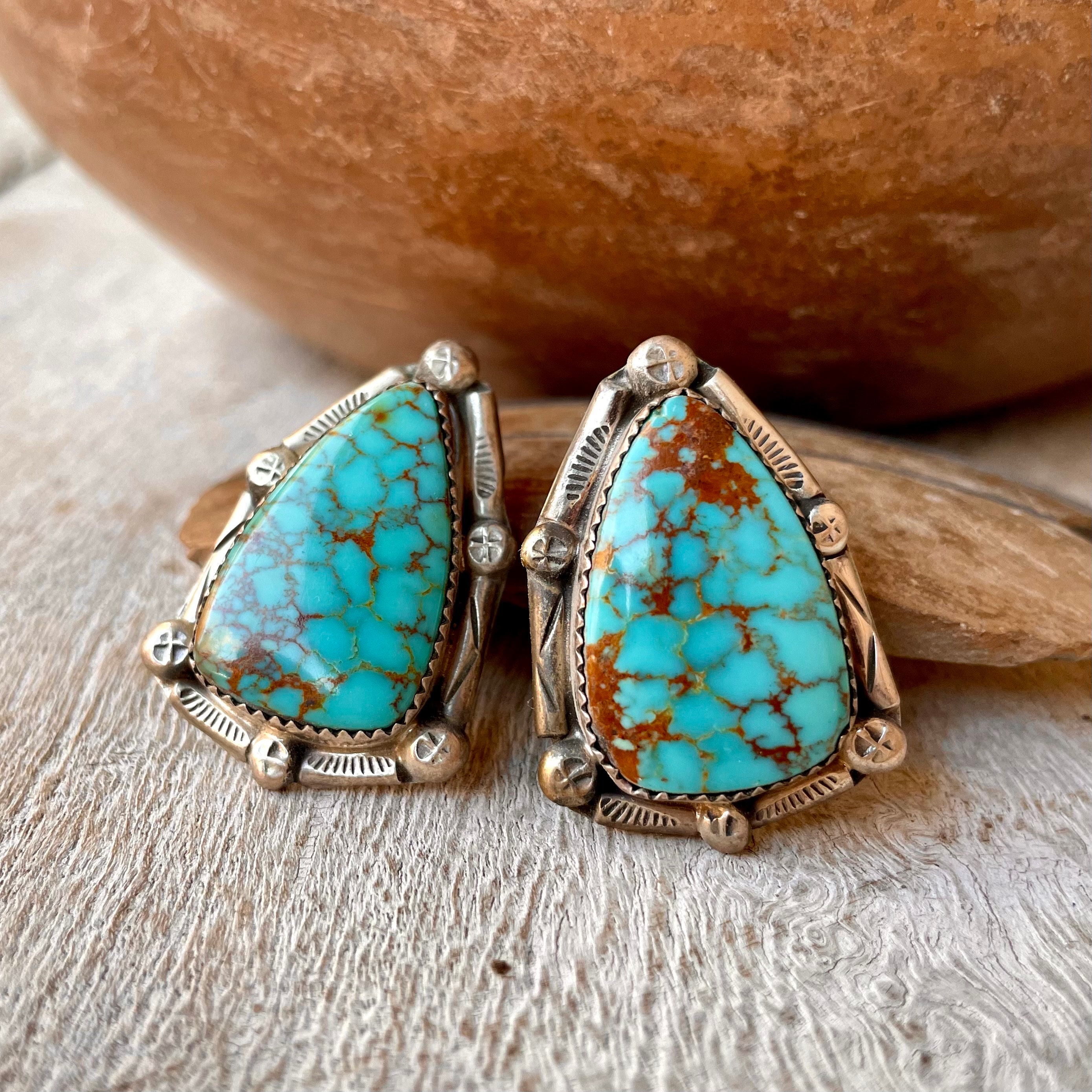 Incredible Navajo Native American 8 Turquoise Sterling Silver Earrings Incredible Navajo Native American 8 Turquoise Sterling Silver Earrings