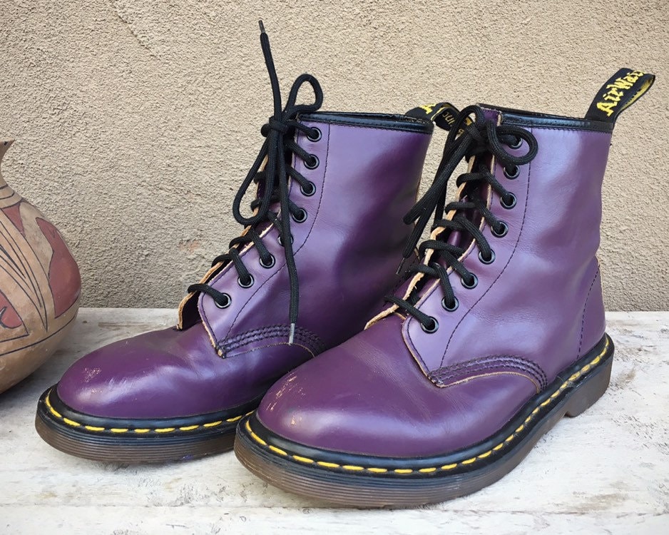 Made in England Dr Martens Boots Purple Leather US Women's Size 8 Doc ...