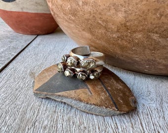 Lilly Barrack Sterling Silver Iron Pyrite Wraparound Ring Approx Size 7.5 to 8