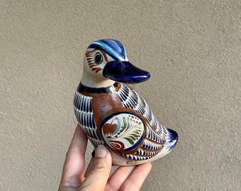 Vintage Tonala Pottery Duck Figurine Mexico Folk Art, Rustic Lake House Decor Southwestern Cabin