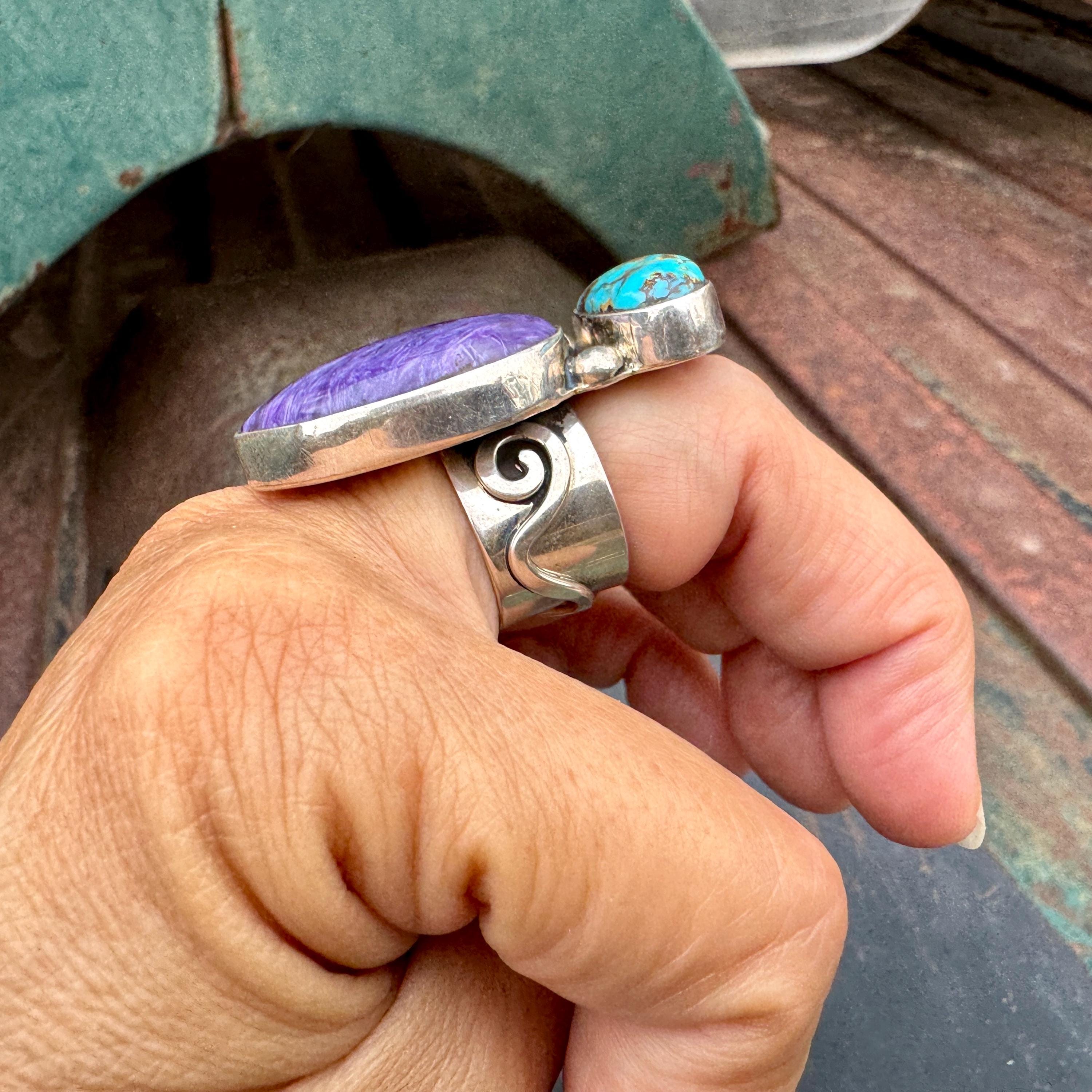 Important San Felipe Turquoise Sterling Silver Pubelo Ring Important San Felipe Turquoise Sterling Silver Pubelo Ring