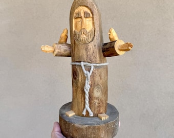 Vintage Wood Carved Saint Francis Statue 10.5" by James Ortega, New Mexico Folk Art