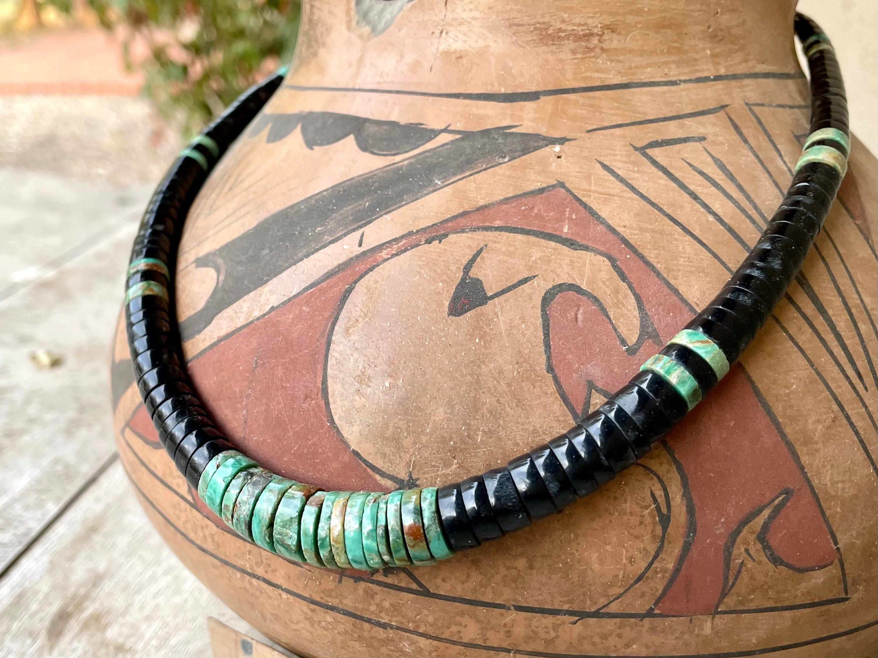 Native American Colorful Santo Domingo Turquoise Black Leather Necklace Native American Colorful Santo Domingo Turquoise Black Leather Necklace