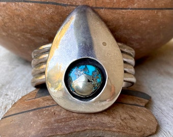 Vintage Morenci Turquoise w/ Pyrite in Sterling Silver Shadowbox Cuff Size 6.25, Native American