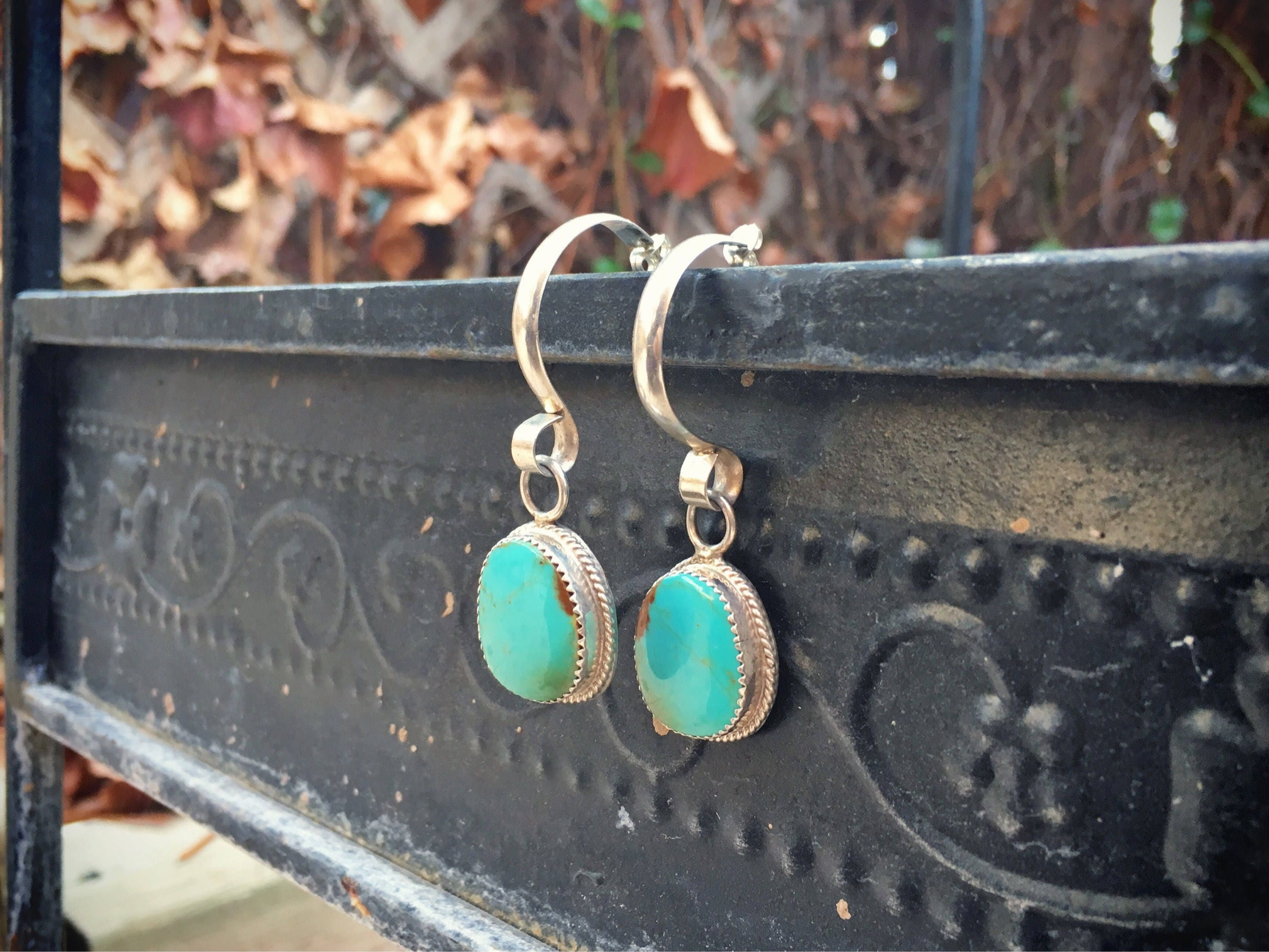 Vintage Turquoise Earrings Sterling Silver Dangle Earrings, Native