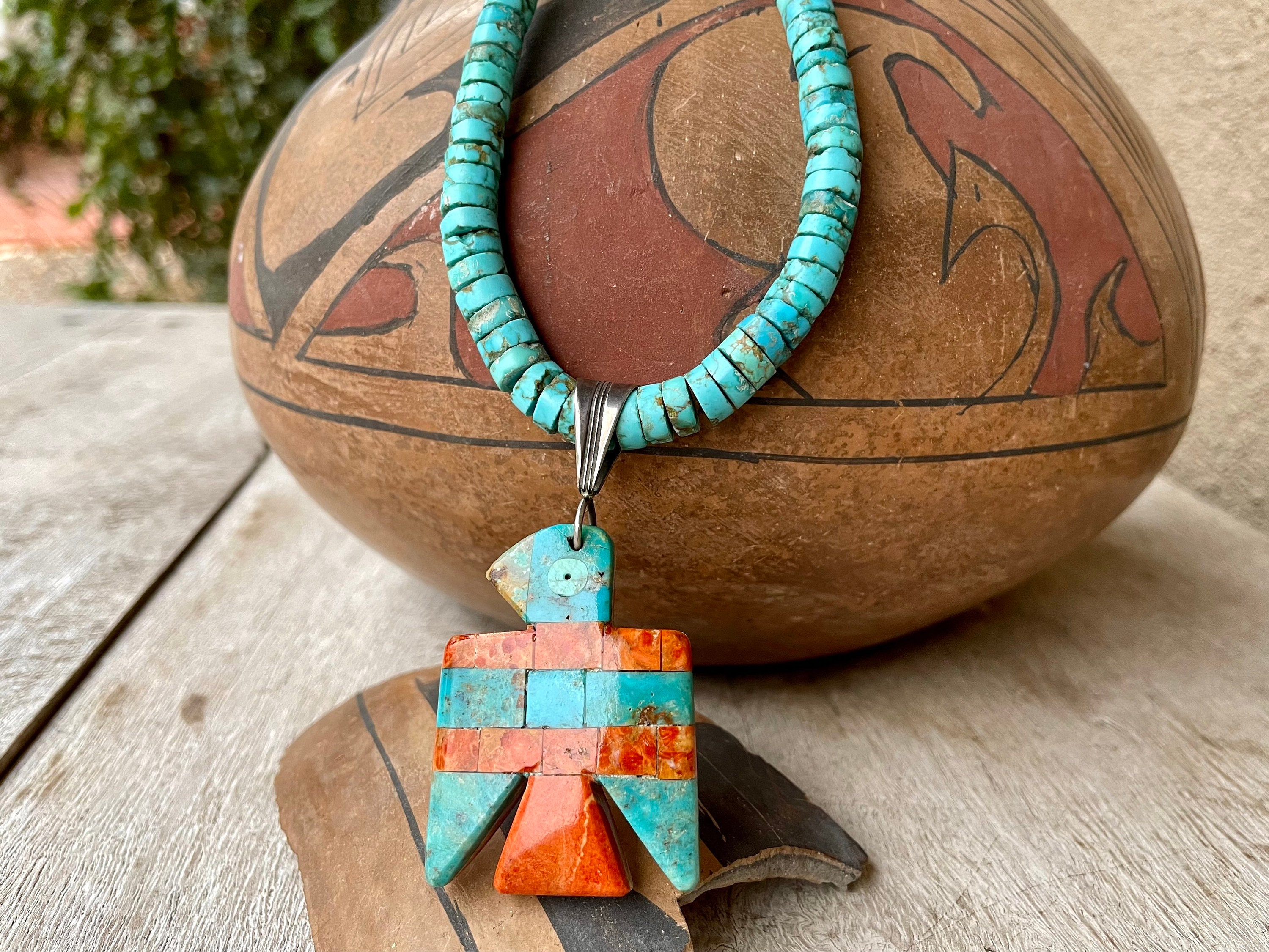 Turquoise and Spiny Oyster Thunderbird Pendant by Santo Domingo
