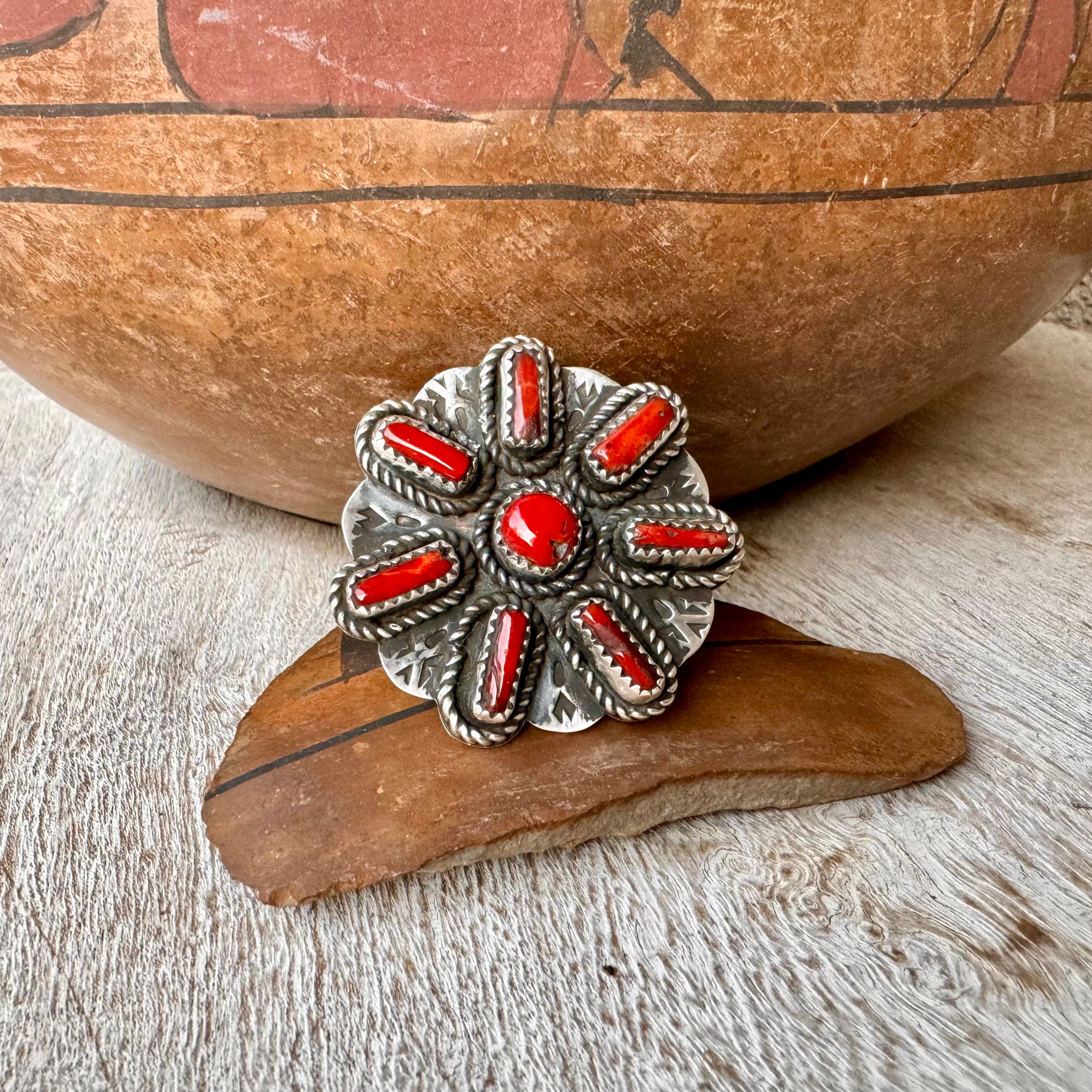 Important Huge Native American Navajo Mediterranean Coral Sterling Silver Bracelet Important Huge Native American Navajo Mediterranean Coral Sterling Silver Bracelet