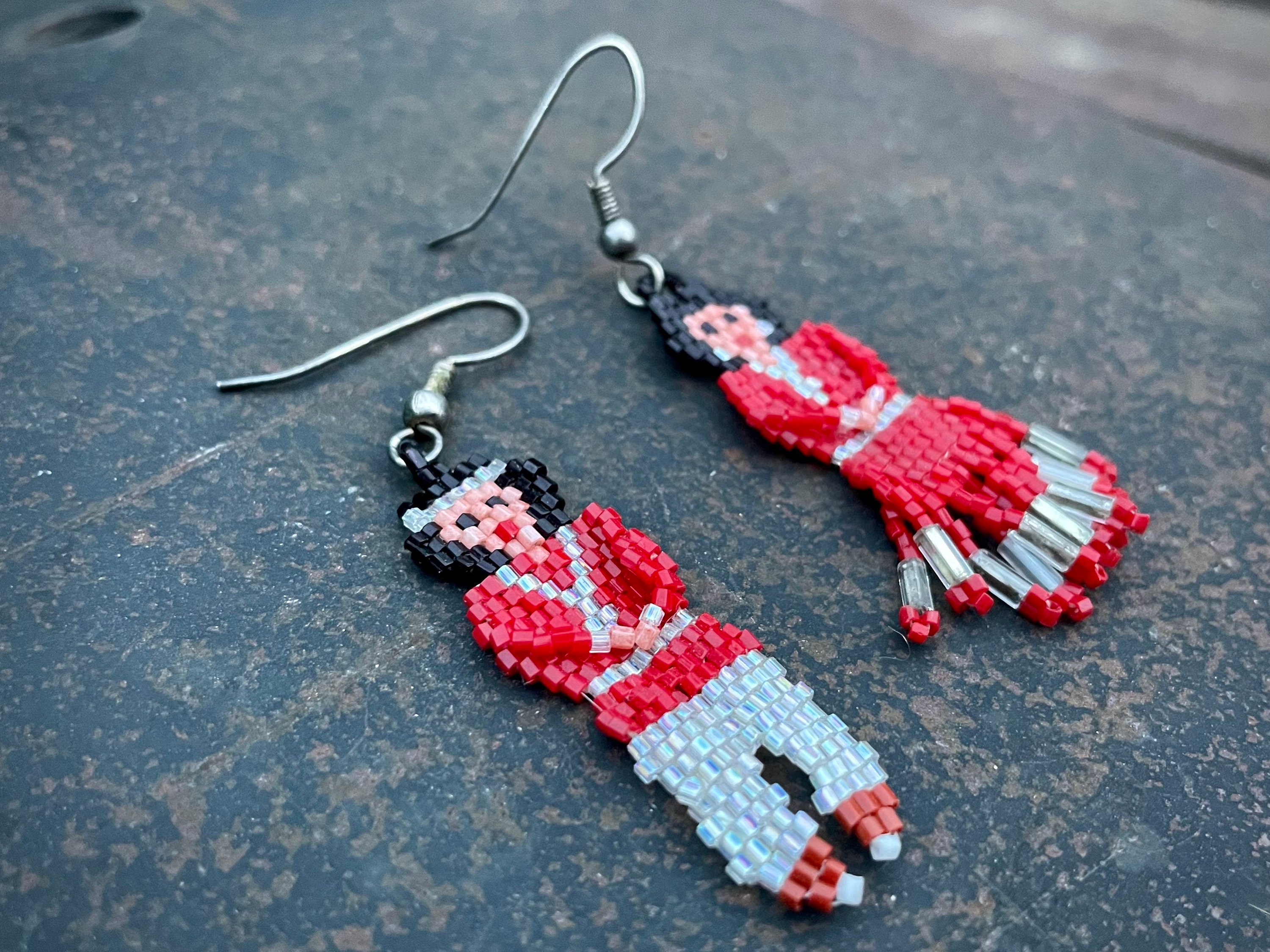 Small Southwestern Seed Beaded Earrings Navajo Woman Man Traditional Clothing Native American