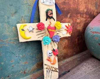 Vintage Josefina Aguilar Arma Cristi Cross Approx 8" x 11" Oaxaca Mexican Pottery Folk Art