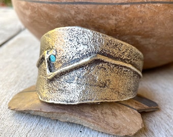 Vintage Tufa Cast Cuff Bracelet Size 6.25 Sterling Silver Lifeline Arrow & Turquoise Bead