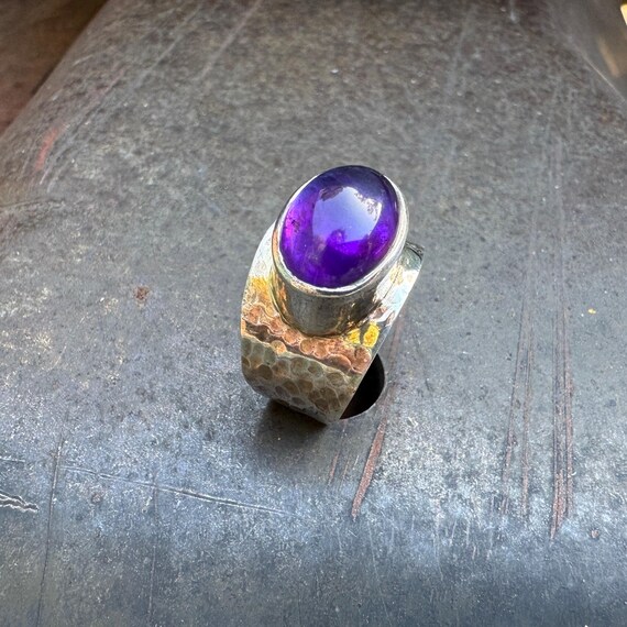 Hammered Sterling Silver Amethyst Ring Approx Siz… - image 11