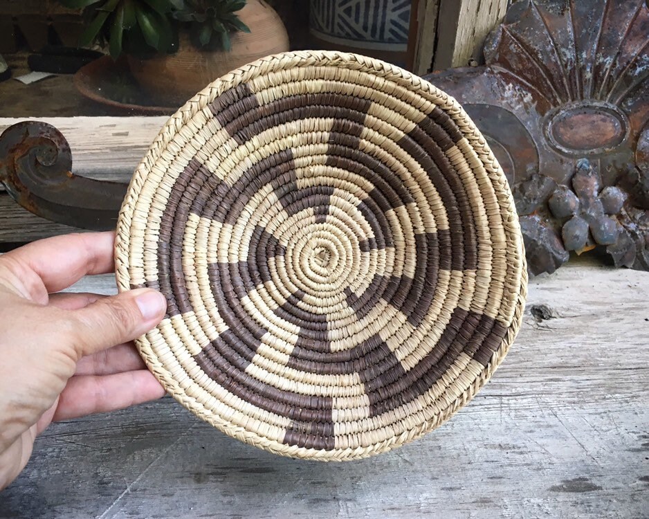 Very Small Flat Woven Basket Plate Bohemian Decor