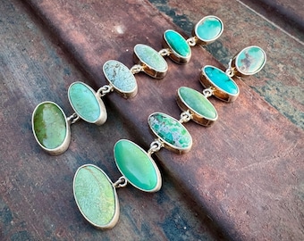 Federico Jimenez Green Turquoise Earrings Approx 4.5", Tiered Bezels