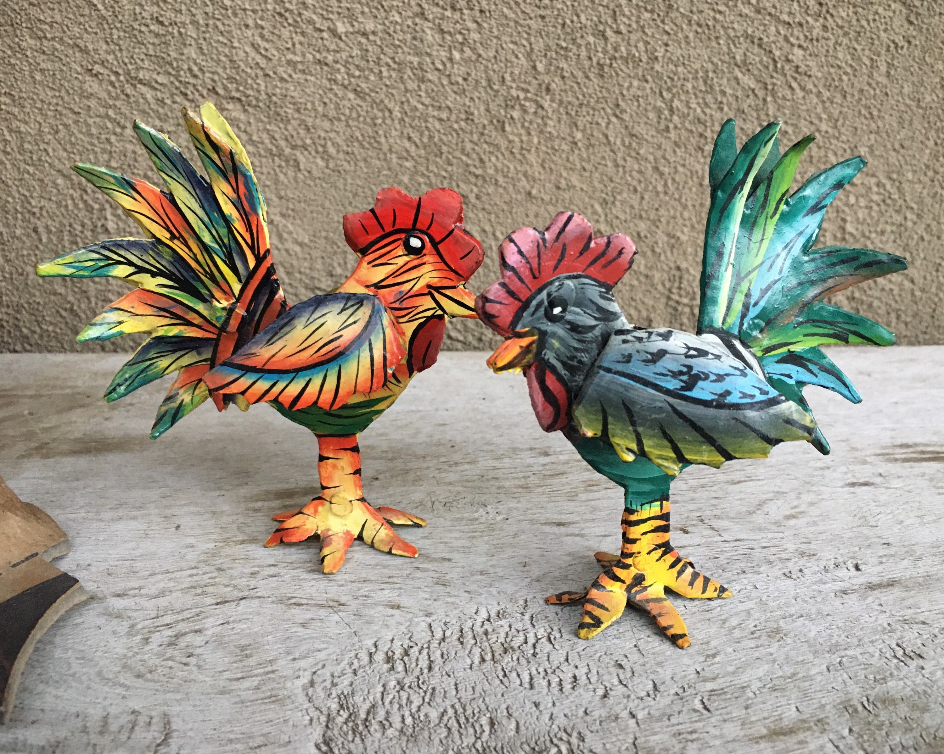 Small Metal Roosters Painted in Bright Colors, Gifts for Friend, Folk