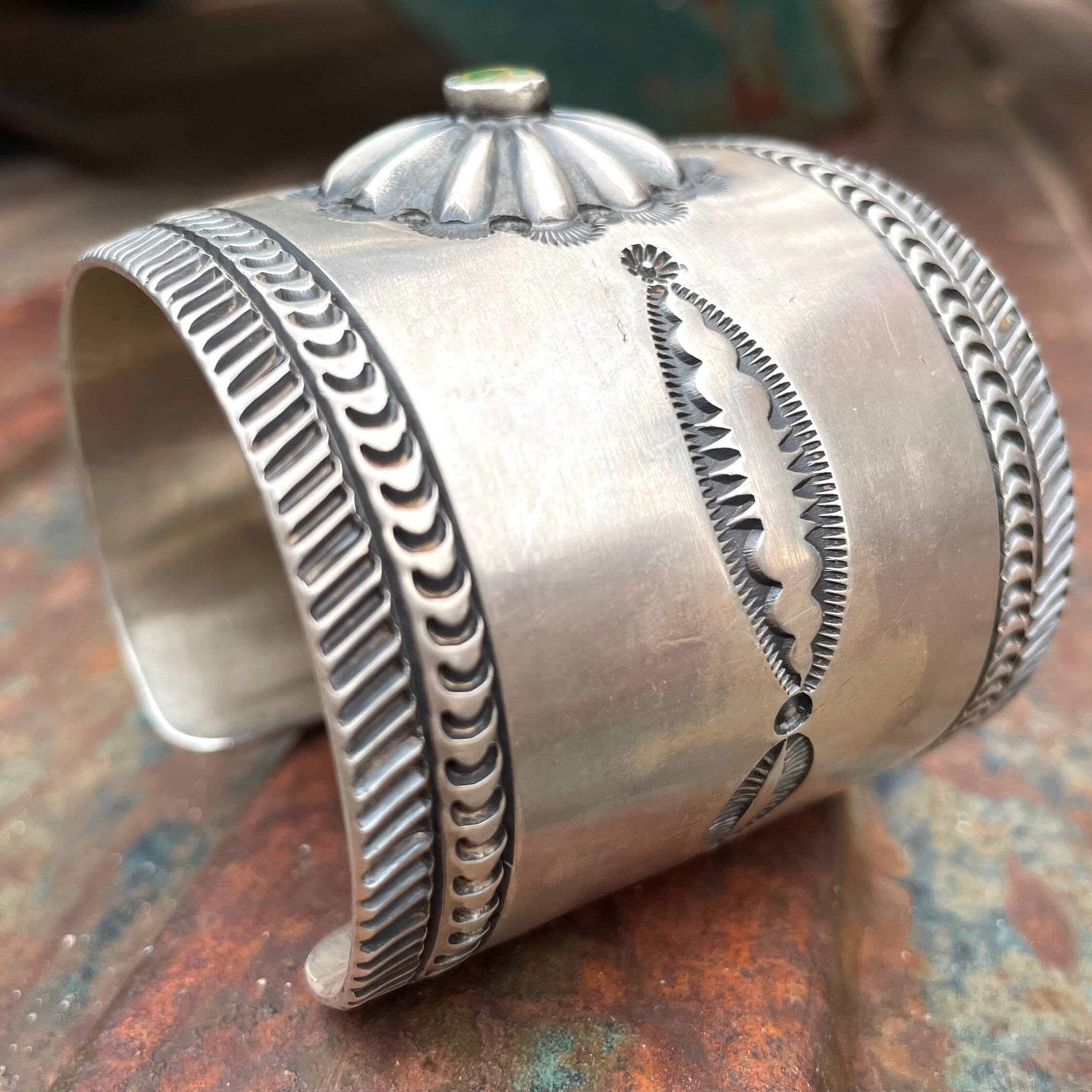 122g Navajo Aaron Toadlena Sterling Silver Turquoise Cuff 122g Navajo Aaron Toadlena Sterling Silver Turquoise Cuff
