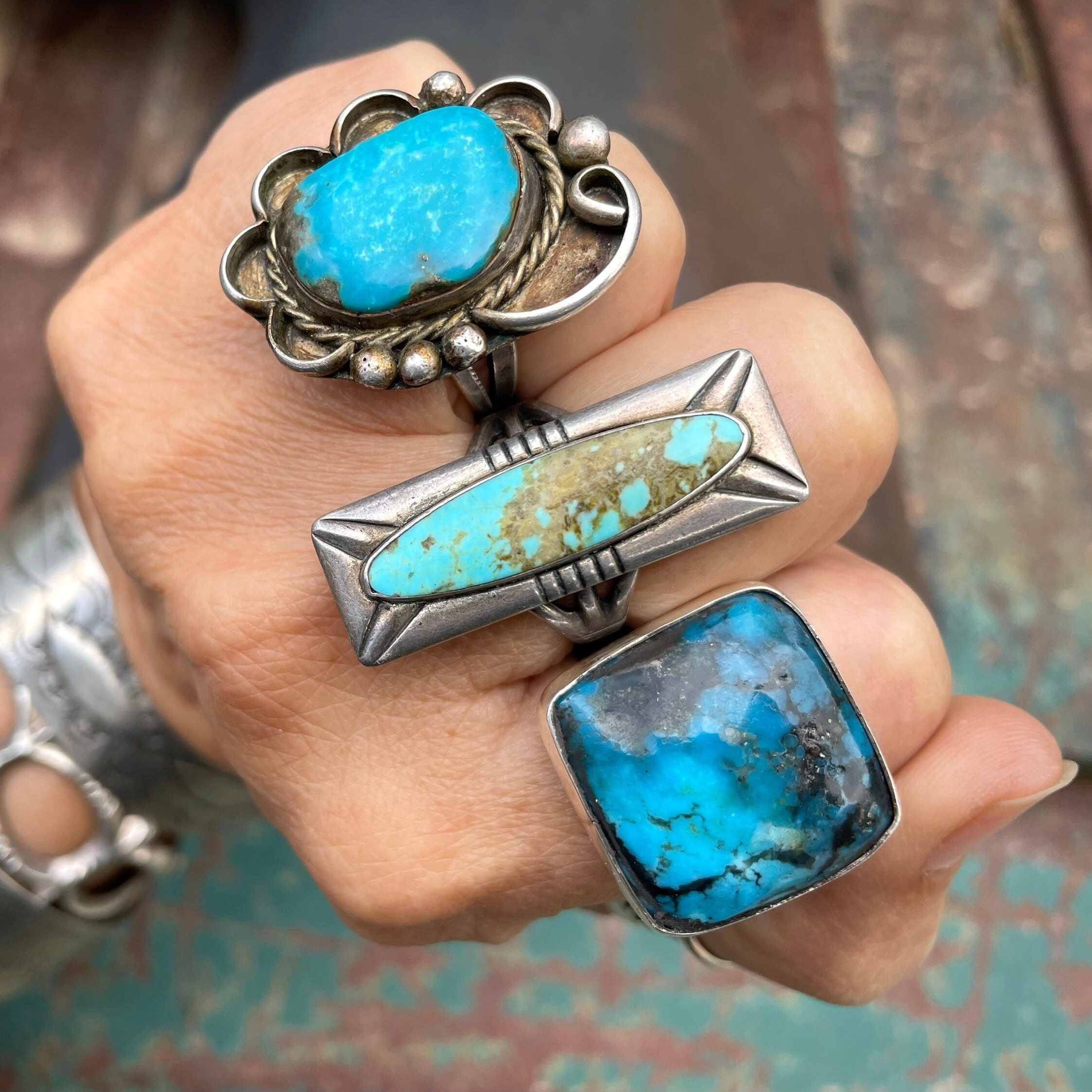 Vintage Blue Turquoise Navajo Ring Size 8, Traditional Navajo