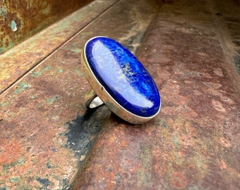 Signed Navajo Lapis Lazuli Ring Approx Size 7, Simple Oval Shape, Native American Indian Jewelry