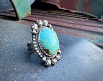 Sterling Silver Turquoise Ring Size 7 (Slightly Adj) by Navajo Richard Jim, Native American